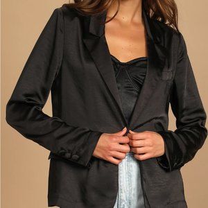 Lulu's Trending Up Black Satin Blazer